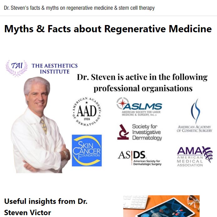 Dr. Steven’s facts & myths on regenerative medicine & stem cell therapy